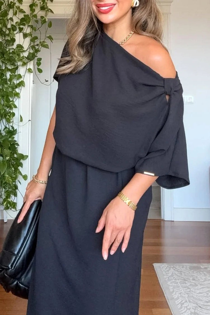 Darcy | Women's Asymmetric One-Shoulder Maxi Dress, Flowing Evening Dress | The Shrader Sisters