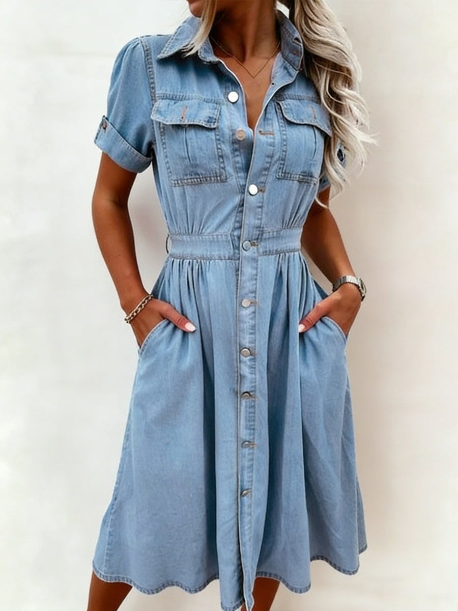 Deborah | Women's Short Sleeve Denim Shirt Dress - image 1
