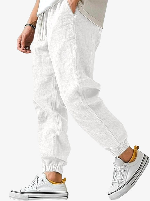 Declan | Men's Cotton Linen Joggers, Relaxed Fit Trousers | The Shrader Sisters | White