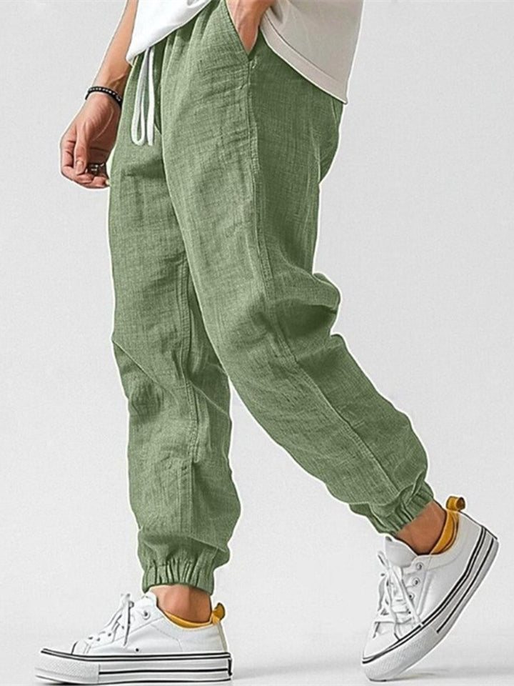 Declan | Men's Cotton Linen Joggers, Relaxed Fit Trousers | The Shrader Sisters | Black