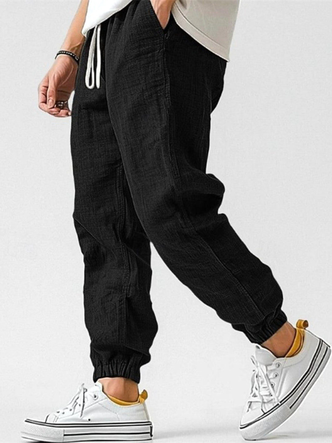 Declan | Men's Cotton Linen Joggers, Relaxed Fit Trousers | The Shrader Sisters | Blue