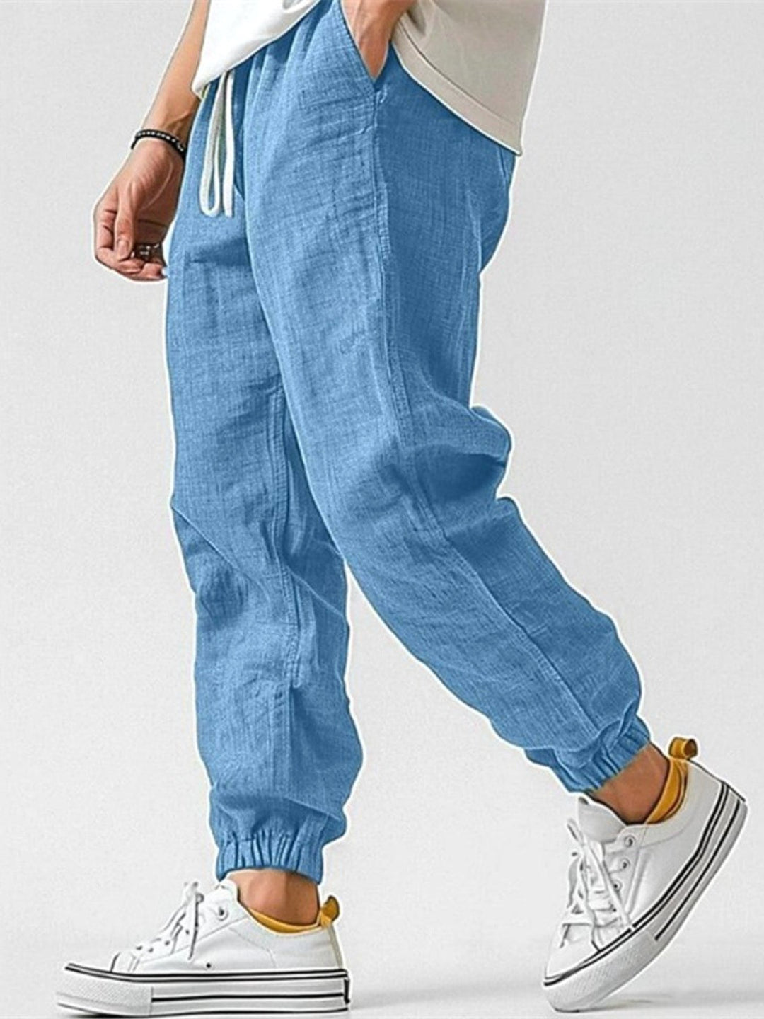 Declan | Men's Cotton Linen Joggers, Relaxed Fit Trousers | The Shrader Sisters | Navy Blue