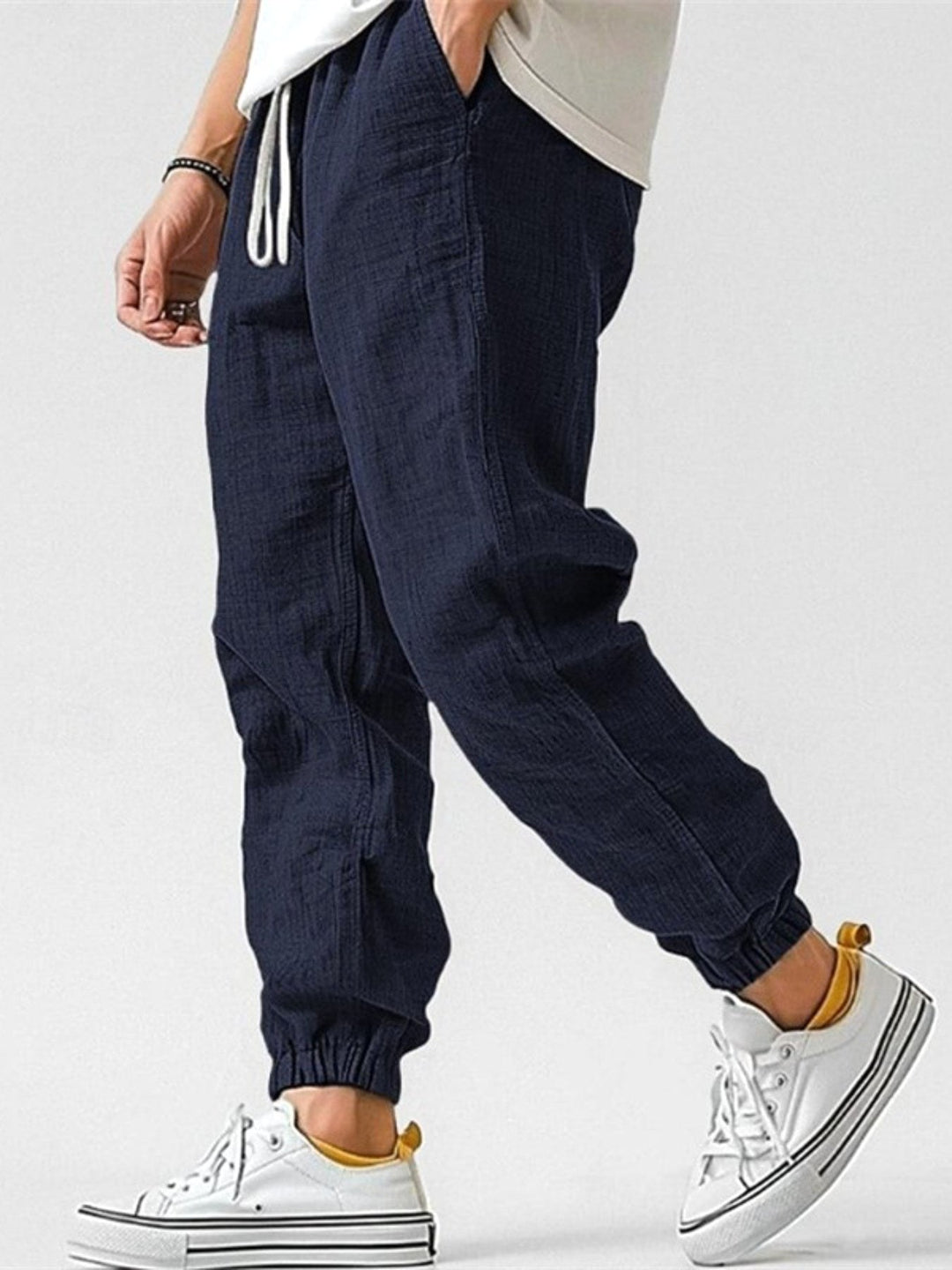 Declan | Men's Cotton Linen Joggers, Relaxed Fit Trousers | The Shrader Sisters | Khaki
