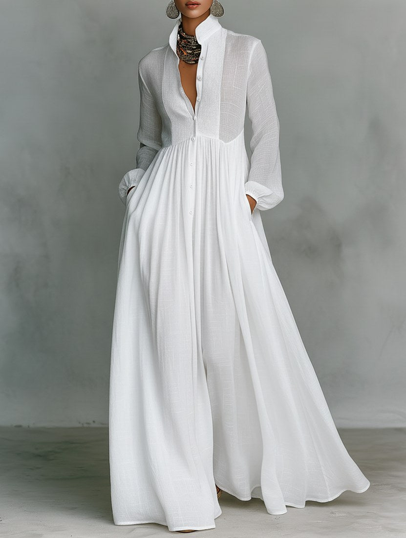 Delilah | Women's Fluid Button Maxi Dress - White