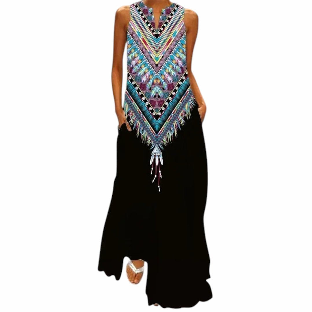 Delilah | Women's Open Neckline Maxi Dress - Black | Tribal