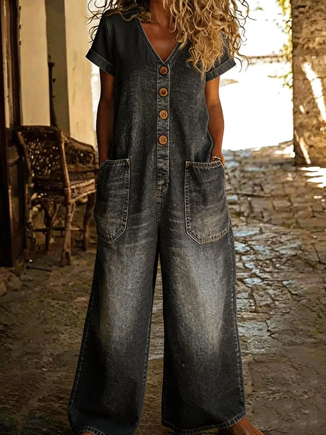 Denise | Women's Denim Jumpsuit with V-Neckline - image 3