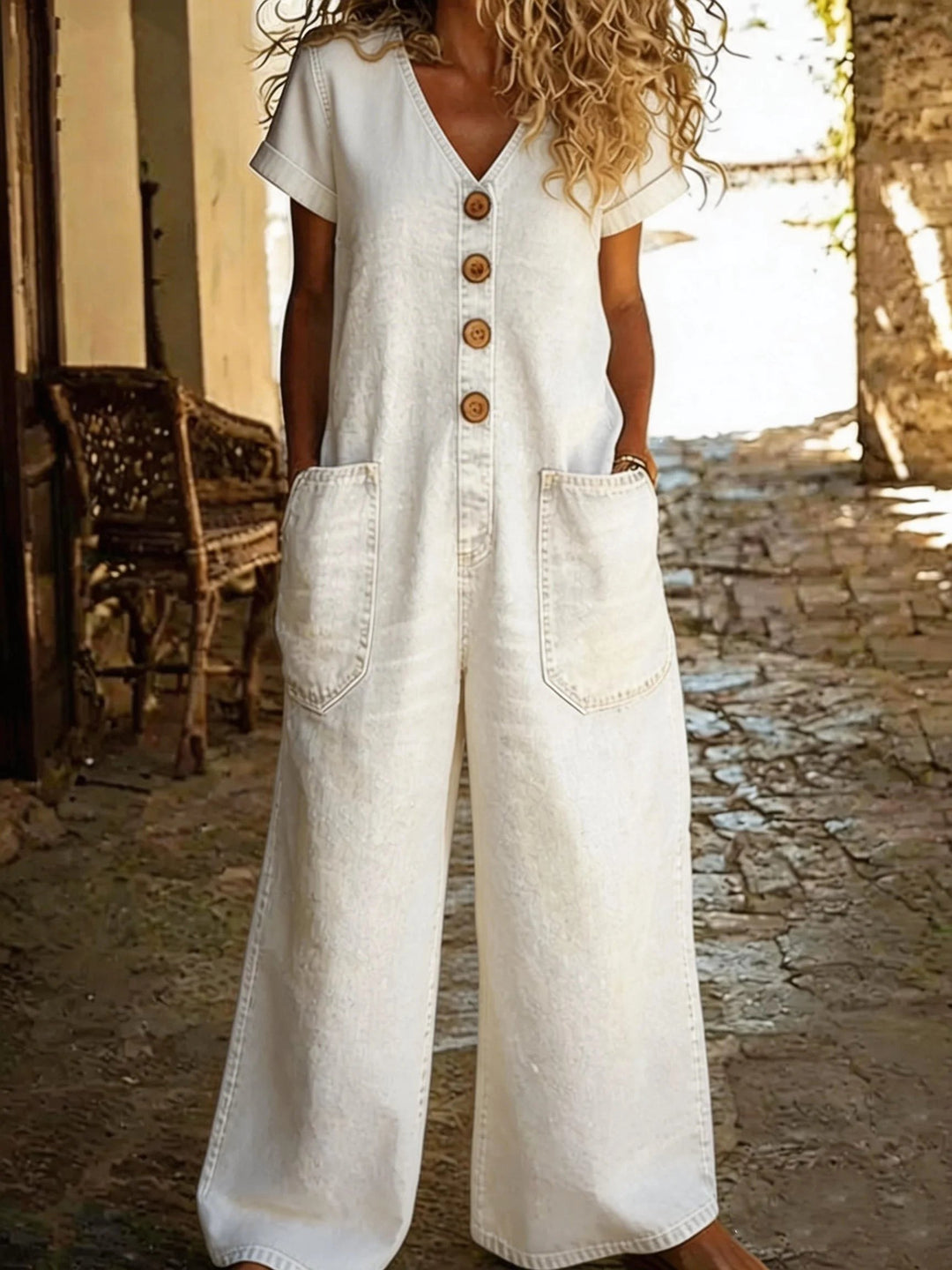 Denise | Women's Denim Jumpsuit with V-Neckline - image 4