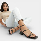 Ebony | Women's Gold Metallic Block Heel Sandals, Strappy Occasion Sandals | The Shrader Sisters | Plateado