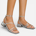 Ebony | Women's Gold Metallic Block Heel Sandals, Strappy Occasion Sandals | The Shrader Sisters