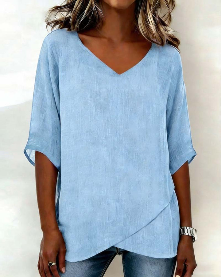Nora | Cotton Linen V-Neck Top