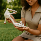 Edie | Women's Satin Heeled Dance Shoes, Crystallised Evening Heels | The Shrader Sisters