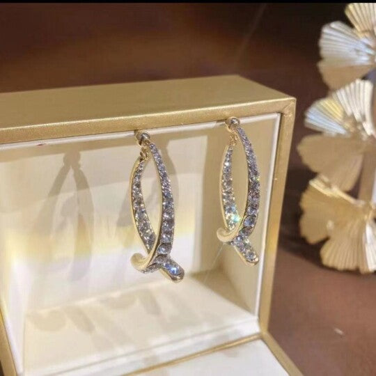 Lunarei – Curved Crystal Drop Earrings