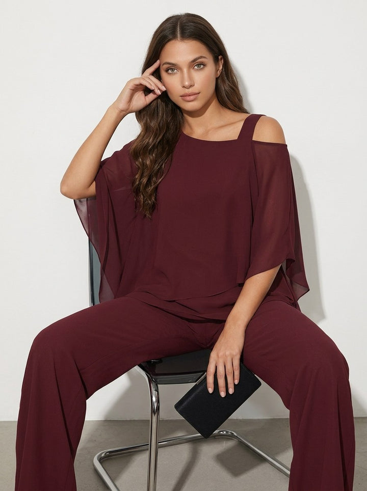 Elena | Women's Chiffon Two-Piece Set - Zwart