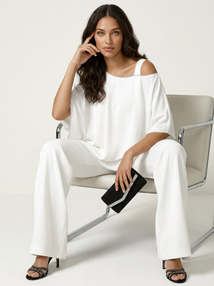 Elena | Women's Chiffon Two-Piece Set - Wit