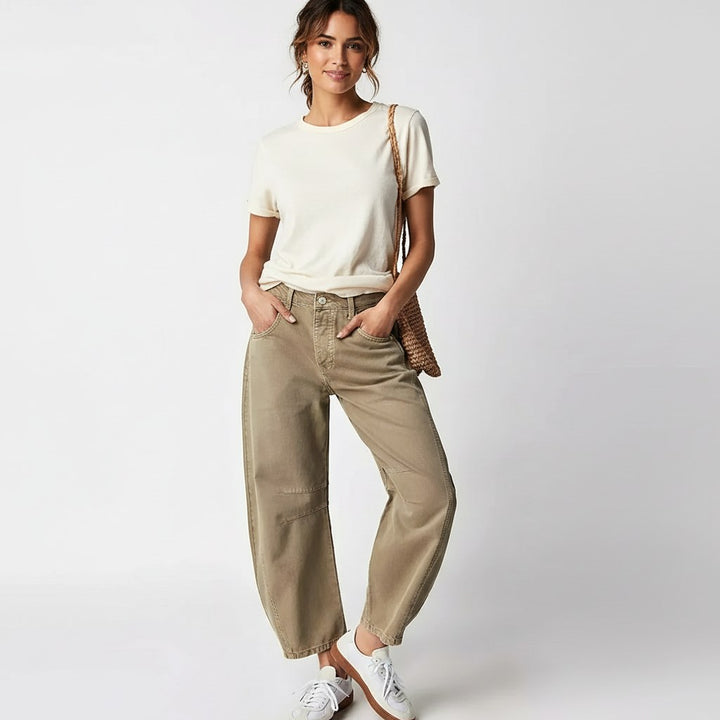 Elina | Women's Baggy High-Rise Jeans - Beige