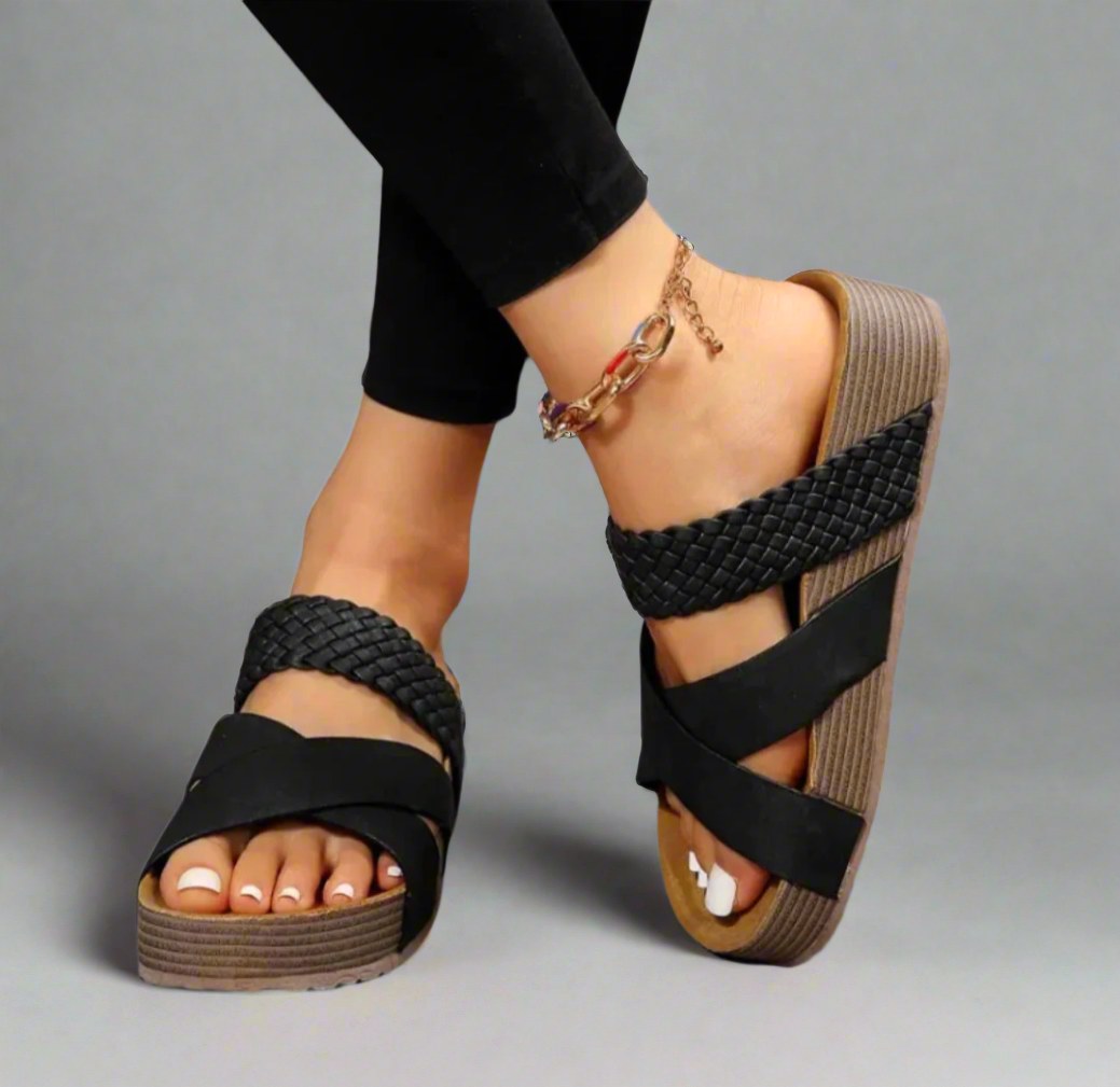 Eliza | Women's Orthopedic Sandals, Padded Insole Sandals | The Shrader Sisters | Black