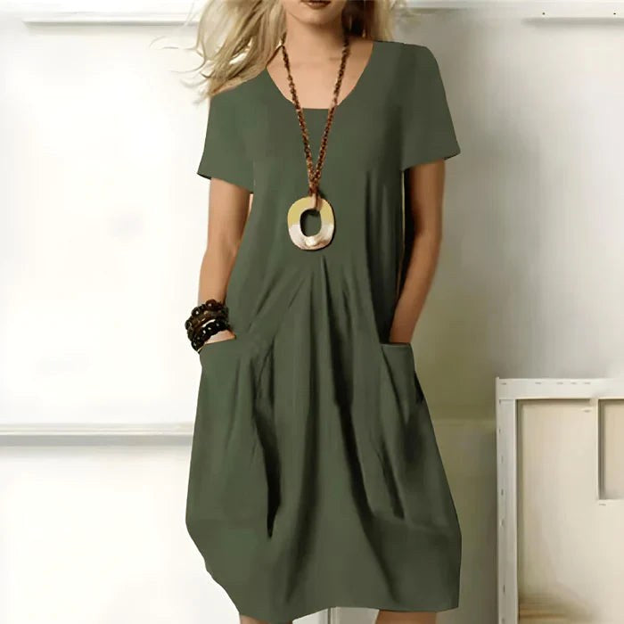 Eliza | Women's Short Sleeve Pocket Dress - Green