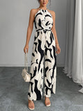 Elodie | Women's Abstract Print Wide-Leg Jumpsuit, Tie-Waist One-Piece | The Shrader Sisters