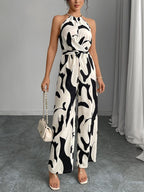 Elodie | Women's Abstract Print Wide-Leg Jumpsuit, Tie-Waist One-Piece | The Shrader Sisters