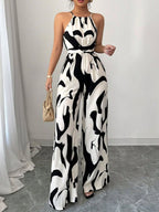 Elodie | Women's Abstract Print Wide-Leg Jumpsuit, Tie-Waist One-Piece | The Shrader Sisters