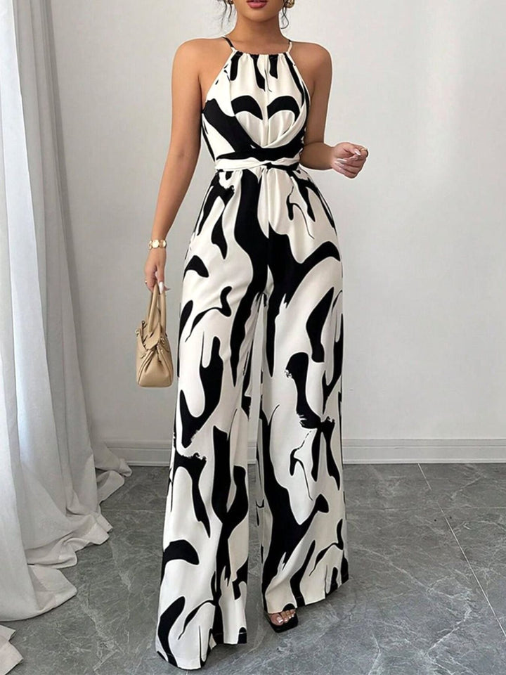Elodie | Women's Abstract Print Wide-Leg Jumpsuit, Tie-Waist One-Piece | The Shrader Sisters