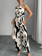 Elodie | Women's Abstract Print Wide-Leg Jumpsuit, Tie-Waist One-Piece | The Shrader Sisters