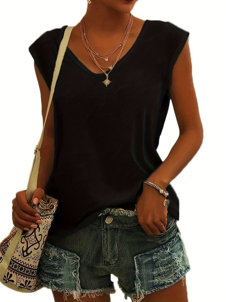 Elsie | Women's V-Neck Sleeveless Top, Lightweight Summer Vest | The Shrader Sisters