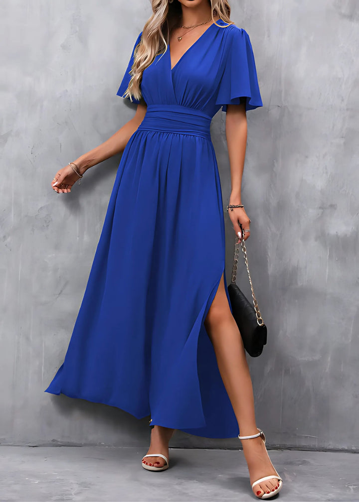 Emma | Women's V-Neck Maxi Dress with Side Slit - image 11