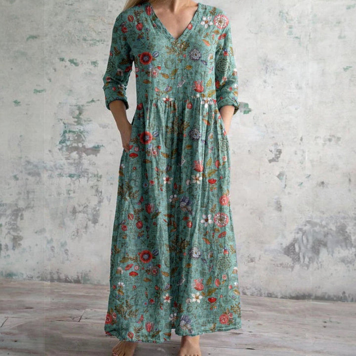 Estelle | Women's Long Sleeve Floral Maxi Dress - Green