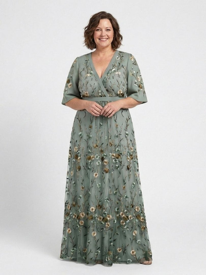 Evadne | Women's Floral V-Neck Short Sleeve Maxi Dress - image 4