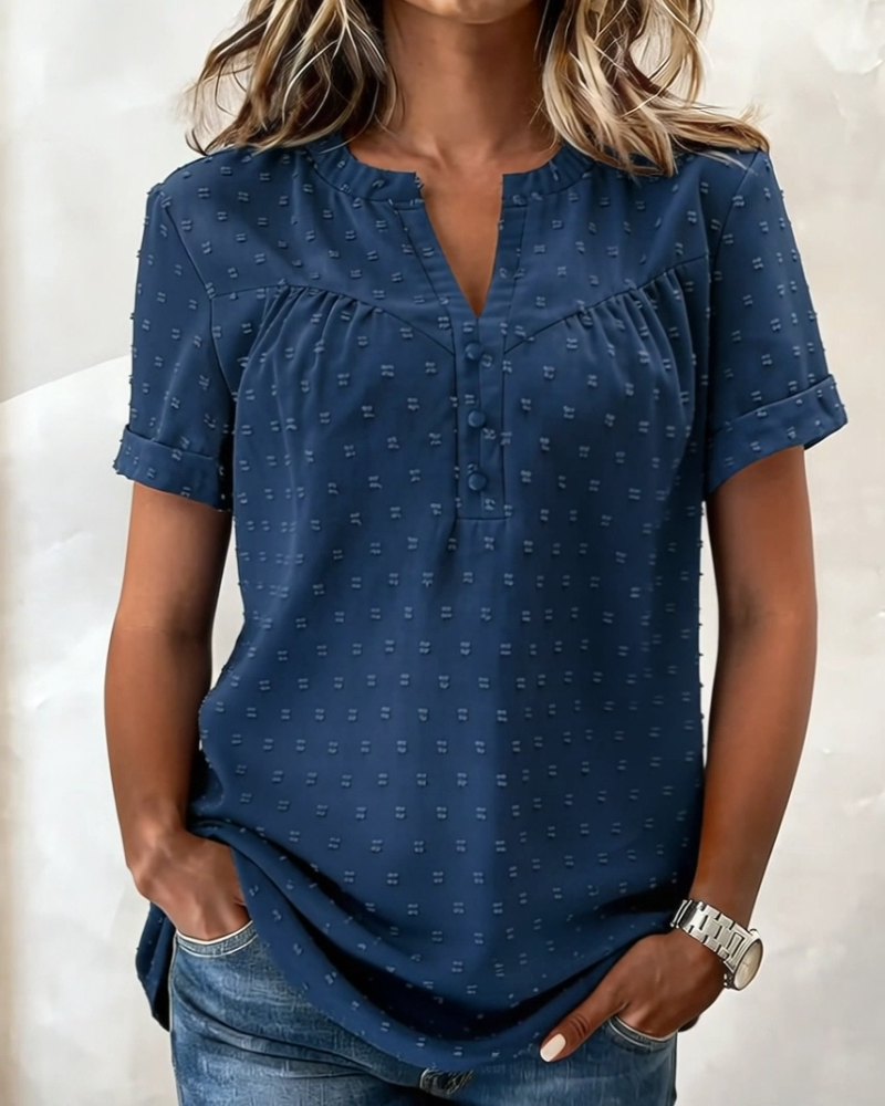 Claire | Jacquard Half-Button Short-Sleeve Top