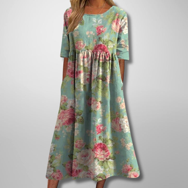 Fiona | Women's Relaxed Floral Midi Dress - Mint Green
