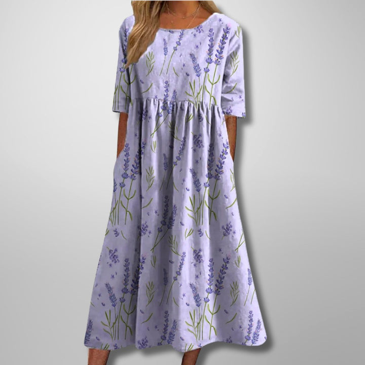 Fiona | Women's Relaxed Floral Midi Dress - Lavender