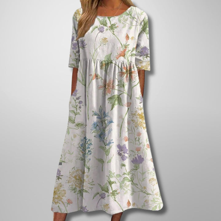Fiona | Women's Relaxed Floral Midi Dress - White