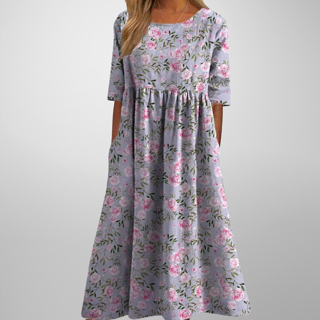 Fiona | Women's Relaxed Floral Midi Dress - Dusty Lilac