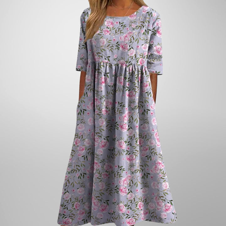 Fiona | Women's Relaxed Floral Midi Dress - Dusty Lilac