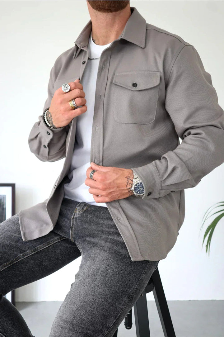 Flynn | Men's Casual Overshirt, Relaxed Layering Shirt | The Shrader Sisters | Grey