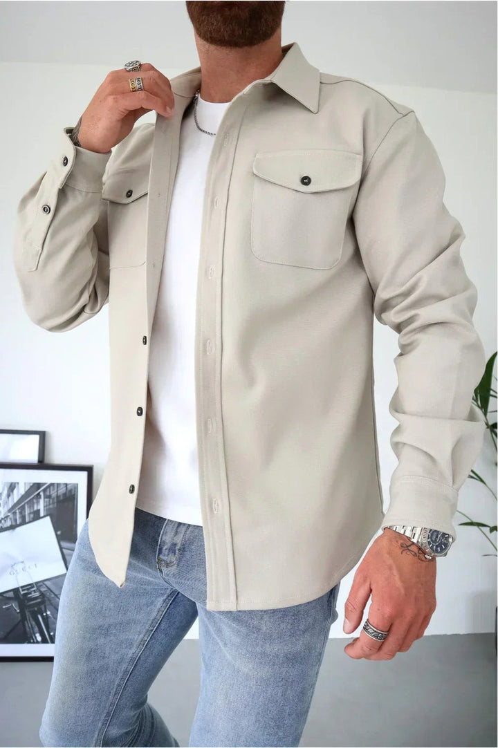 Flynn | Men's Casual Overshirt, Relaxed Layering Shirt | The Shrader Sisters | Stone