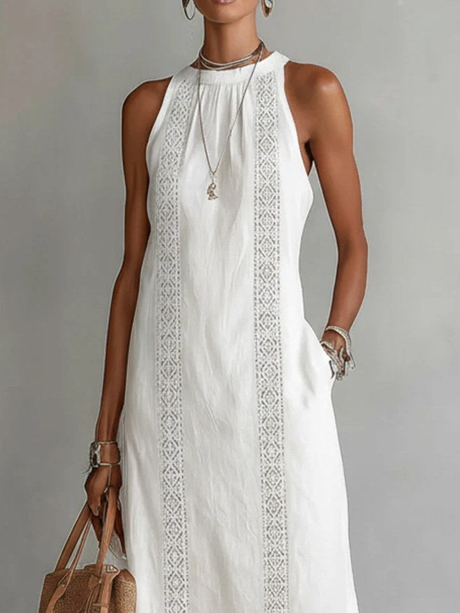 Francine | Women's Linen Midi Dress with Mandarin Collar - image 4