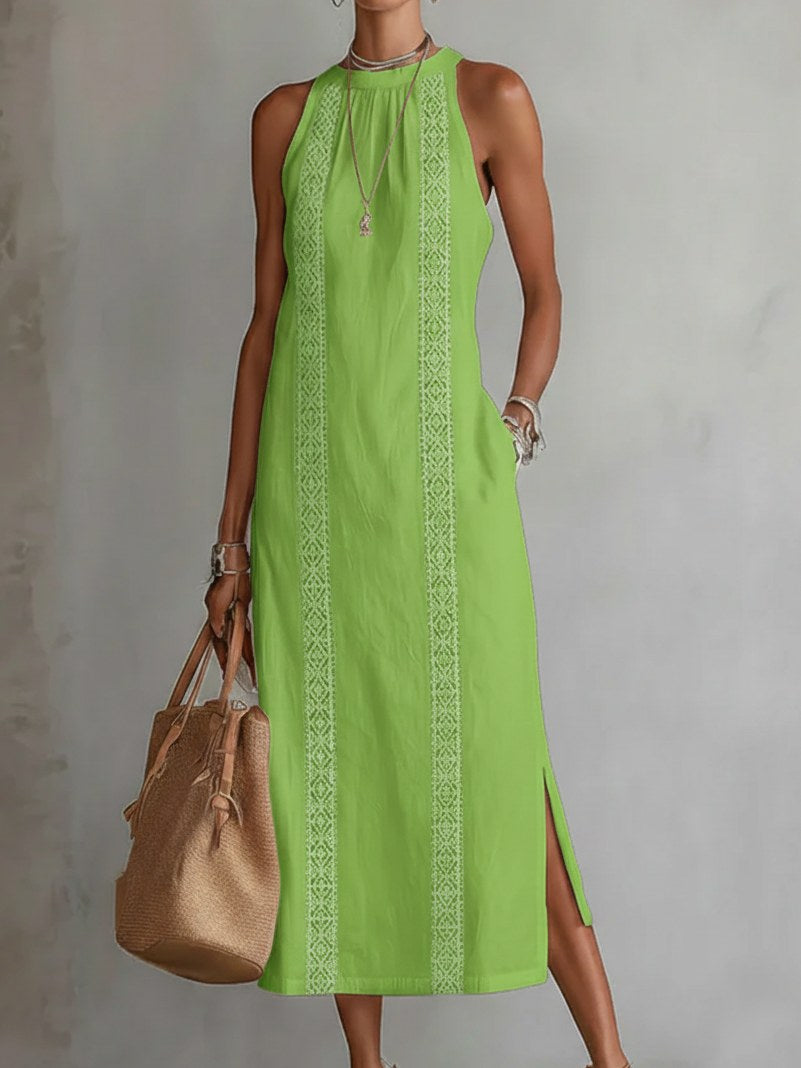 Francine | Women's Linen Midi Dress with Mandarin Collar - image 5
