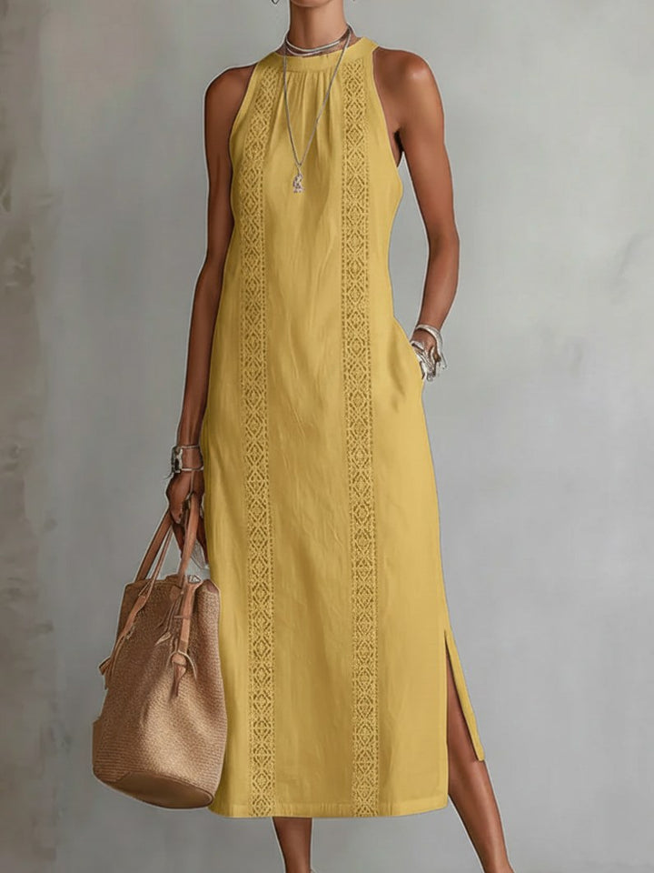 Francine | Women's Linen Midi Dress with Mandarin Collar - image 6