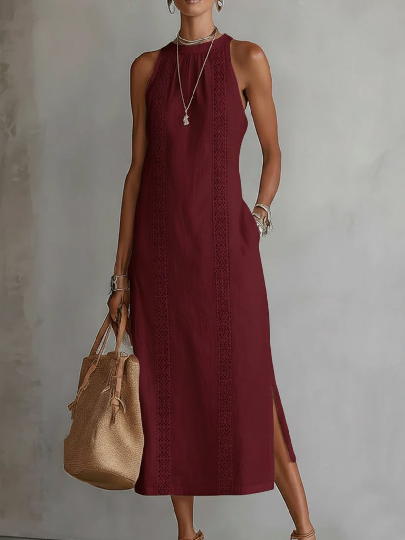 Francine | Women's Linen Midi Dress with Mandarin Collar - image 7