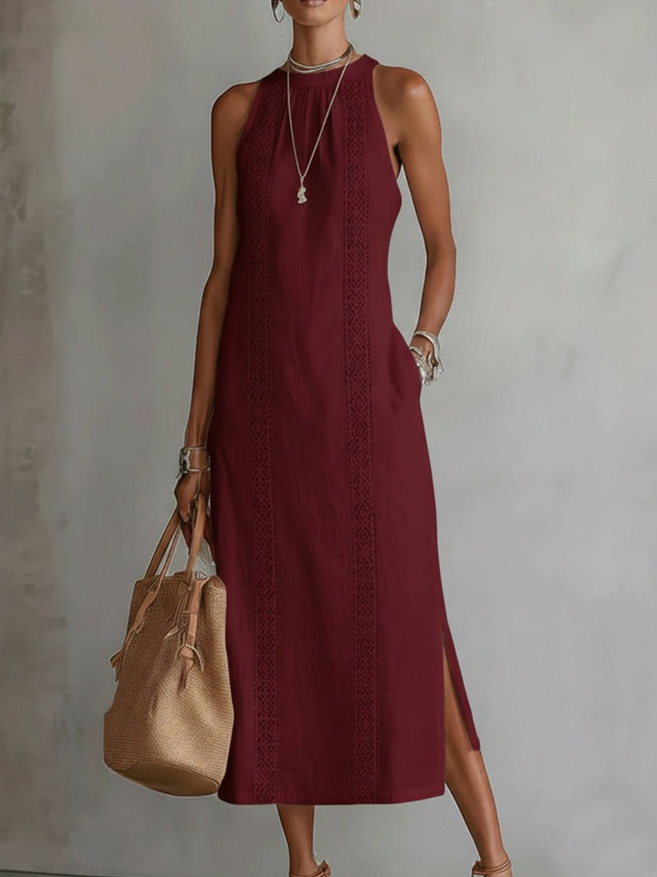 Francine | Women's Linen Midi Dress with Mandarin Collar - image 7