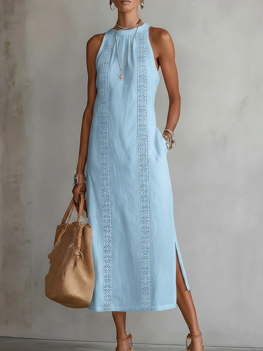 Francine | Women's Linen Midi Dress with Mandarin Collar - image 8