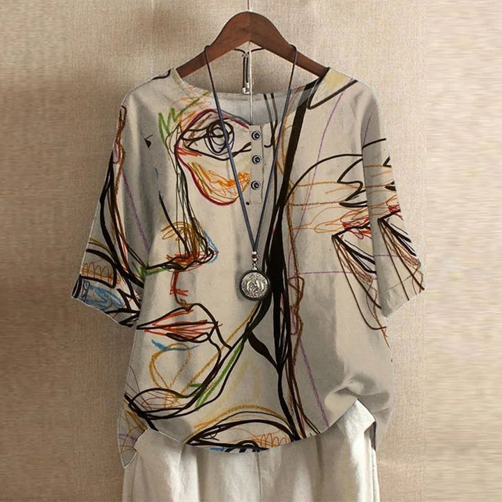 Gemma | Women's Vintage Floral Print Blouse - Beige