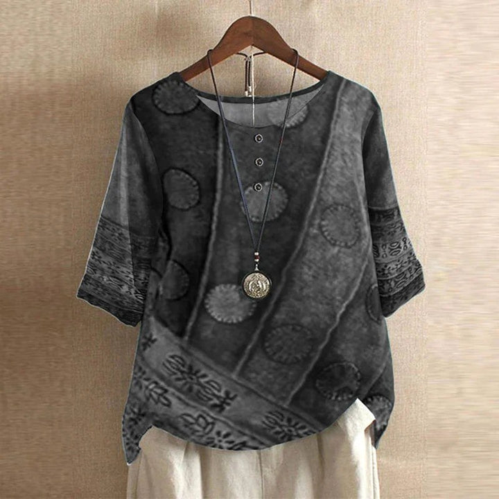 Gemma | Women's Vintage Floral Print Blouse - Gray