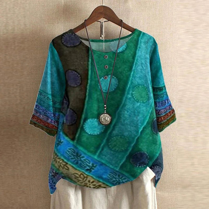 Gemma | Women's Vintage Floral Print Blouse - Blue/Green