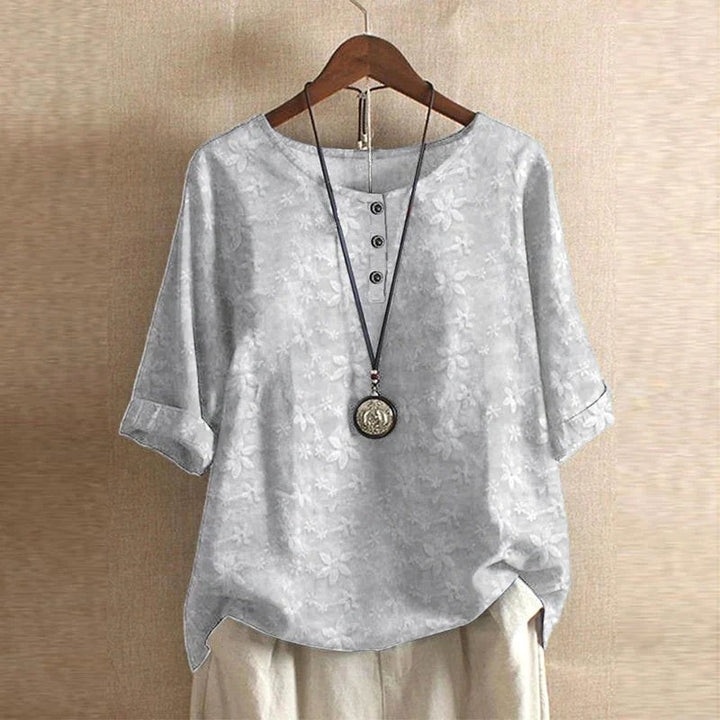 Gemma | Women's Vintage Floral Print Blouse - Light Gray