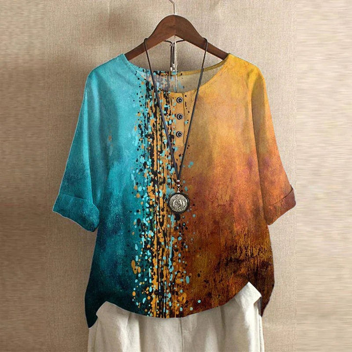 Gemma | Women's Vintage Floral Print Blouse - Blue/Orange
