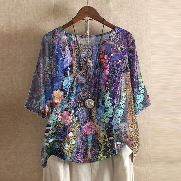 Gemma | Women's Vintage Floral Print Blouse - Violet